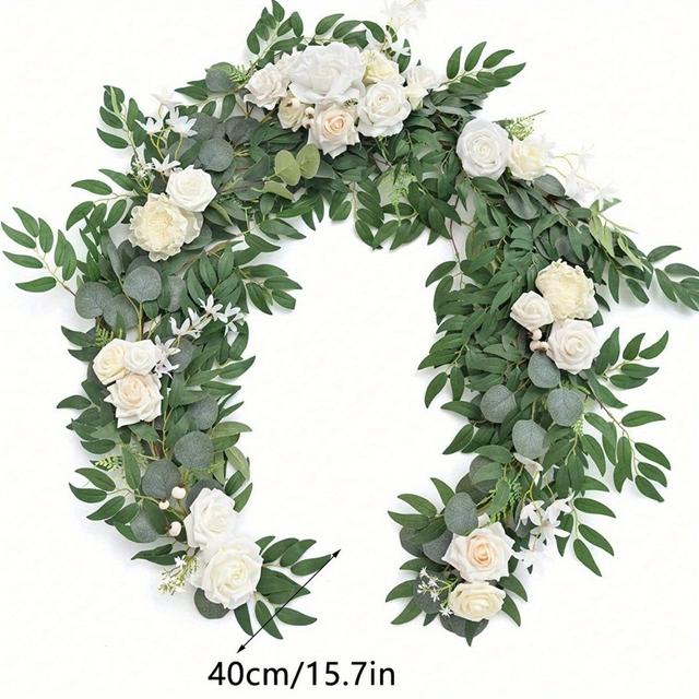 TEMU 6ft Artificial Eucalyptus Garland With Flowers Wedding Table Garland With Flowers Mantle Decor Handcrafted Wedding Centerpieces For Rehearsal Dinner Bridal Shower Valentine's Day Decoration