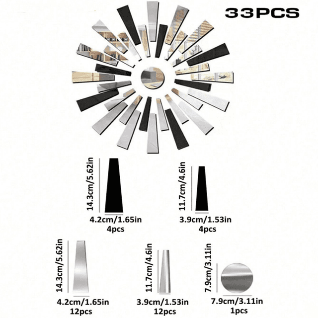 TEMU Sun-shaped Rectangular And Circular Combination Mirror Decorative Mirror Wall Stickers, Living Room Entrance Back Adhesive Self-adhesive Stairs Three-dimensional Decoration