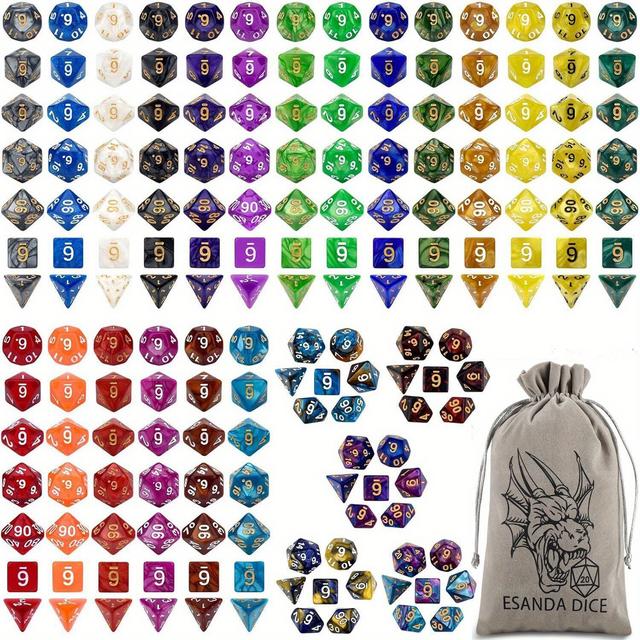 TEMU 25 X 7 (175pcs), Dnd Dice Set For D&d Rpg Mtg Table Games 25 Colors Dice With 1 Large Flannel Bag