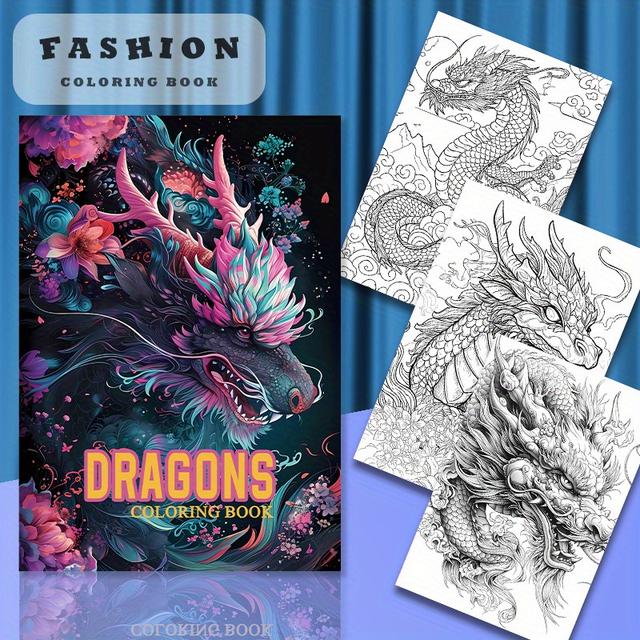 TEMU Innovative, Upgraded Version, Thickened Paper 22 Pages 1 Book Dragon Coloring Book Adult Fun Relaxation Coloring Book Holiday Birthday Party Gift