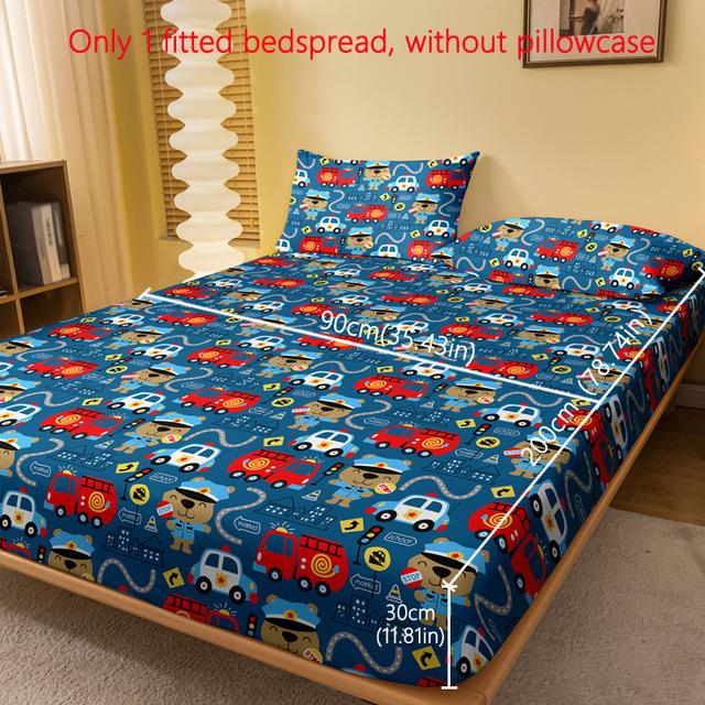 TEMU Snadno navlékací prostěradlo z moderní flanelové látky s potiskem sanitky, vhodné do ložnice, obsahuje potištěný přehoz na postel, ale bez povlaků na polštáře.