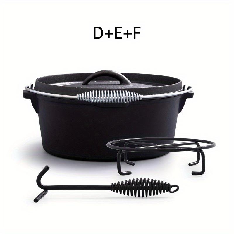 TEMU Juego de 3/7 Ollas Neerlandesas de Hierro Fundido con de Transporte de Madera Vintage, Ideal para Camping y Cocina al , Sartenes y una Parrilla Cuadrada para BBQ y Hornear en Casa