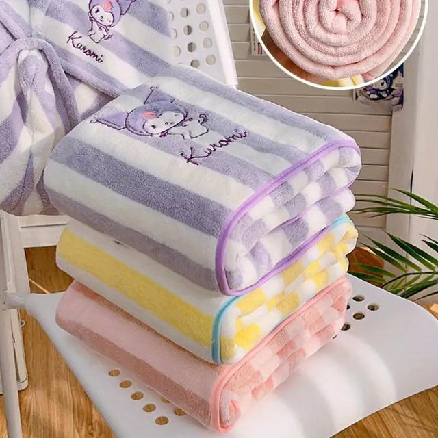 TEMU 3pcs Authorized By Cinnamoroll Kuromi Melody Towel Set Soft Microfiber Coral Velvet Absorbent Towels