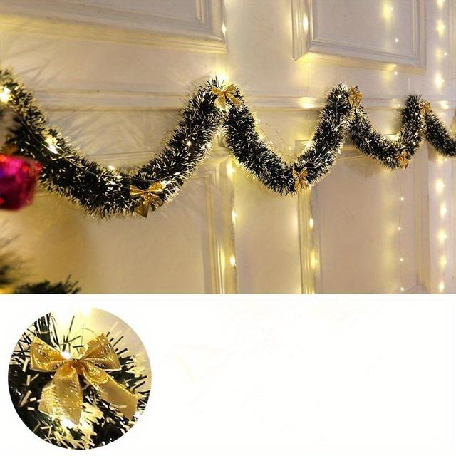 TEMU de Guirnaldas Navideñas de Tinsel con 30 LED - Alimentado por Batería, Decoración Colgante Metálica de y Barandilla de