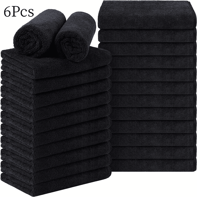 TEMU 6pcs Ultra Soft Microfiber Face Towels - Reusable Makeup Remover Cloths, 12x12 Inches, Black
