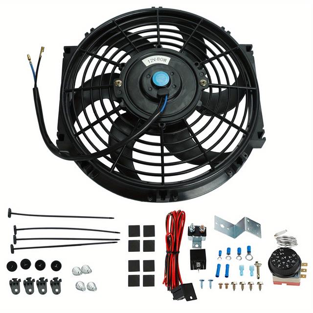 TEMU Universal Kit For A 10-inch Electric Radiator Cooling Slim Fan With Thermostat Wiring Switch.