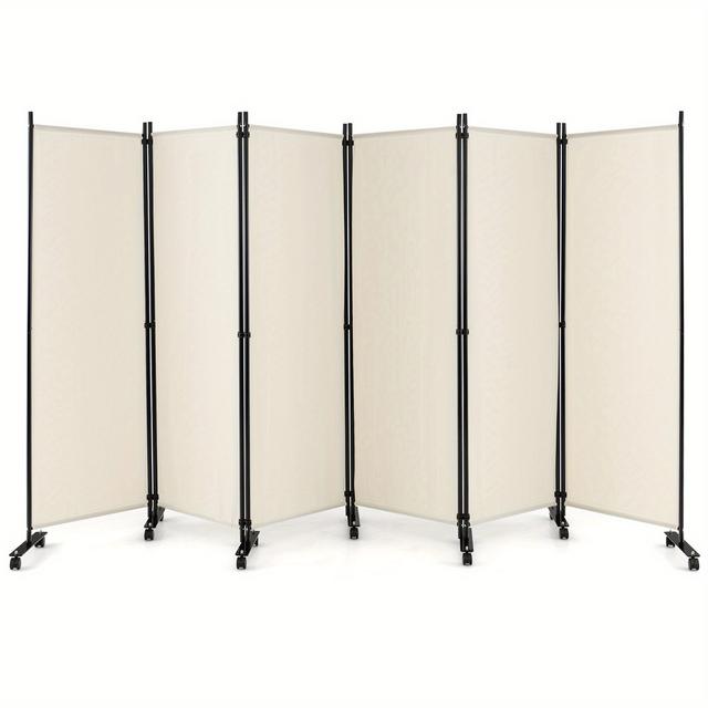 TEMU 6-panel Folding Room Divider, 172 Cm Rolling Privacy Screen With Lockable Wheels, Portable Wall Divider And Separator, Freestanding Privacy Protection For Living Room, Bedroom, Office, White