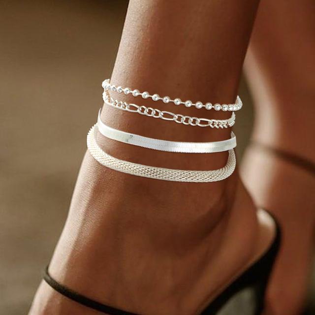 TEMU Conjunto de Piezas Combinación Moda Mujer Cadena para el Pies Minimalista Lujo Accesorios para los Pies Aleación de Cobre en Alergias Adecuado para Uso Diario, Vacaciones y Regalo de