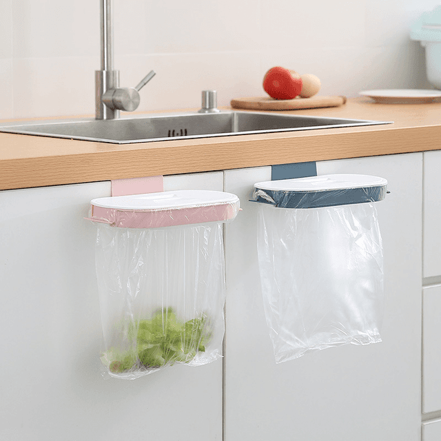 TEMU 1pc Of Portable Plastic Garbage Bag Holder With A Lid, Designed For Hanging On Cabinet Doors, Serving As A Waste Bin Rack