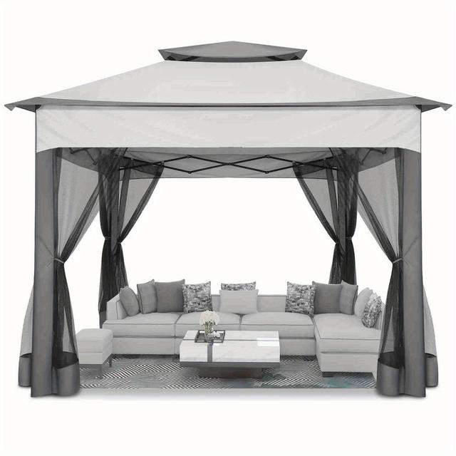 TEMU 12ft×12ft/11x11ft Pop-up Patio Gazebo, Outdoor Gazebo With Net, Double Roof Ventilation, 121 Shade, Suitable For Lawns, Gardens, Backyards, And Decks
