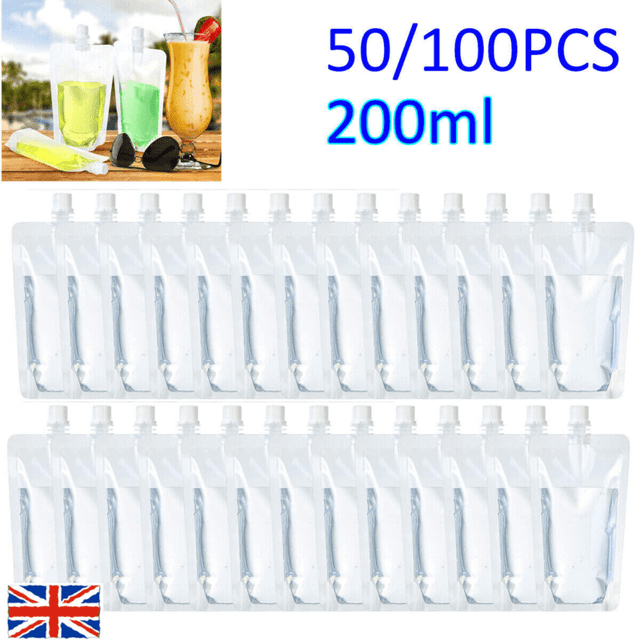 TEMU 50/100pcs Clear Plastic Spouted Cup Liquid Drink Bag Pouch Reusable 200ml