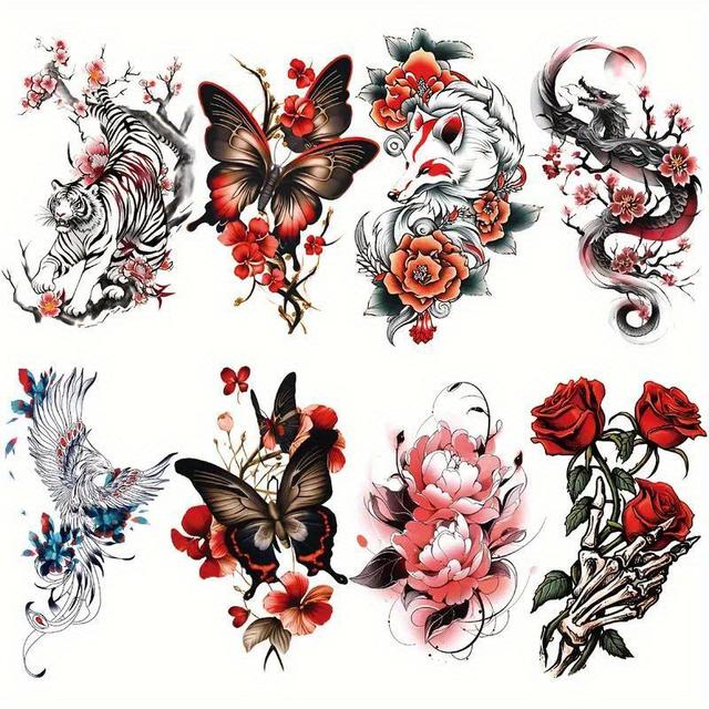 TEMU Colorful Rose Arm Temporary Tattoo Stickers - Waterproof, Realistic Design - Suitable For Men, Women, And Adults - Body Art Temporary Tattoo Stickers - Ftvltat Brand