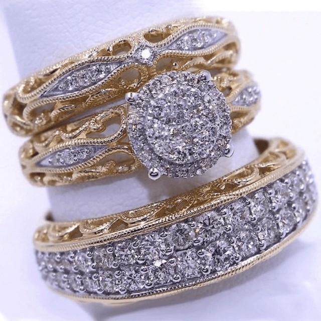 TEMU Three-piece Ring Set For Women By Luxe : Features Synthetic Diamonds And White Sapphires, Made From Durable Alloy, Stylish And Long-lasting