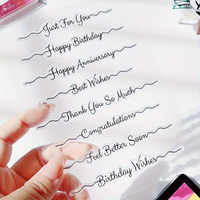 TEMU Birthday Wishes Stamp, 8 Greetings Clear Stamp Set, 4.33 X 6.30 Inches, Versatile Occasion Phrases, High-quality Plastic, Card Making, Scrapbooking, Transparent Crafting Stamps