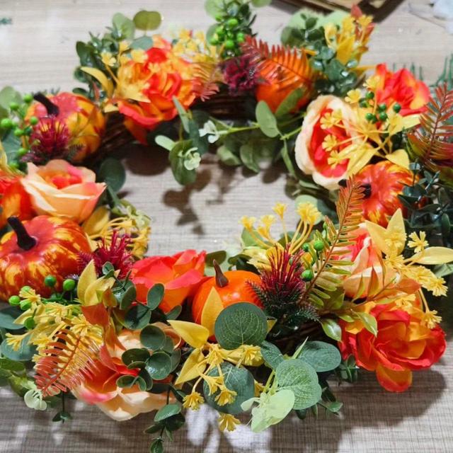 TEMU 17.7in Fall Peony And Pumpkin Wreath, Farmhouse Fall Wreaths For Front Door, Durable Autumn Wreath With Berry Wreath For Halloween Home Decor