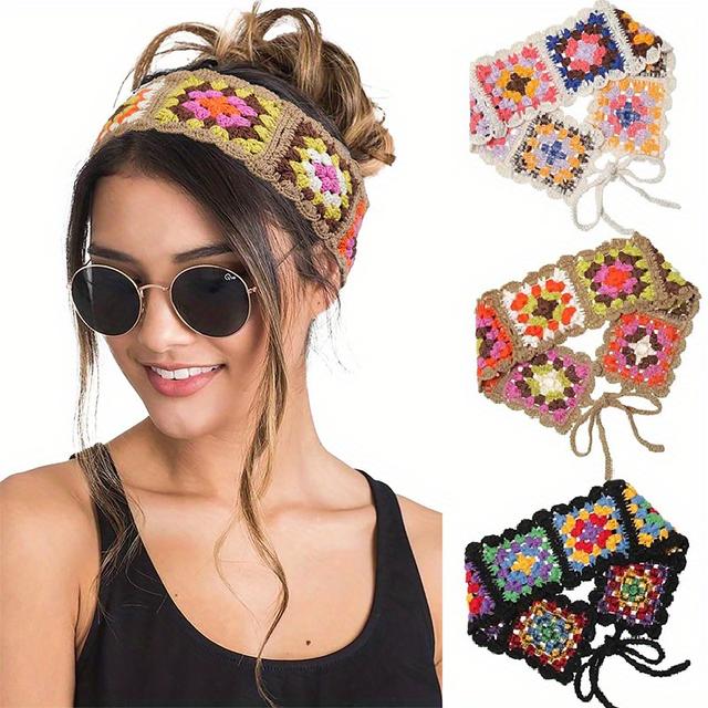 TEMU 3 Pezzi Fascia per Capelli a Turbante all'Uncinetto, Fascia Vintage per Donne, Fascia per Feste, Accessori per Capelli Bohémien