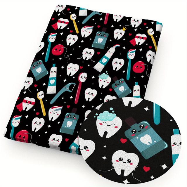 TEMU 1pc Nurses Doctor Life Series Tooth Pattern Quilting Fabric-57x19.68inch(145x50cm) 100% Craft Fabrics Diy Handmade Fabric For Craft(130gsm