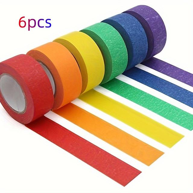TEMU Set Of 6 Colorful Masking Tapes For - Bright, Easy-to-tear Paper Tape Suitable For Labeling And Tasks For Christmas, Thanksgiving, And Valentine's Day Small Presents.