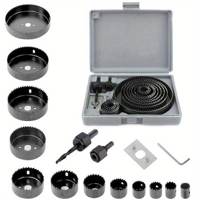 TEMU Set Wood Barrel Cutter Plasterboard Hole Cutter Circular Drill Cutter Impact Kit 16 Pieces Circular Saw Hand Plastic 16pcs/set Carbide Drill Bitswood Drills Tapper Set Use Tools For Woodworking