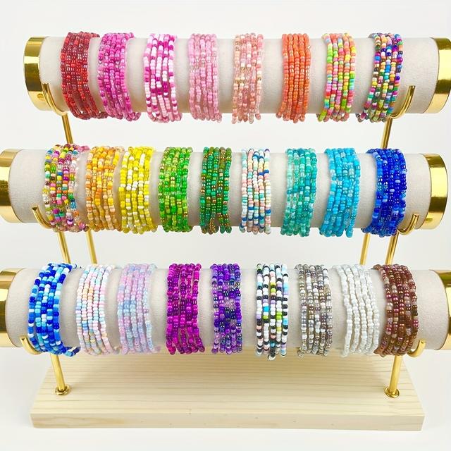 TEMU 30 Pulseras de Cuentas Coloridas, Colores Surtidos Aleatorios, Pulseras de Playa para Vacaciones , Estilo Bohemio, Apilables, Accesorio de Joyería Multicolor