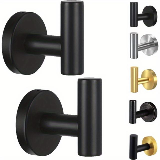 TEMU 2/4pcs Bathroom Towel Hooks, Matte Black Wall-mounted Robe Hook, Heavy-duty Stainless Steel Over-the-door Towel Hanger For Kitchen, Bedroom, Hotel, Poolside & Coat Storage (drill Required)