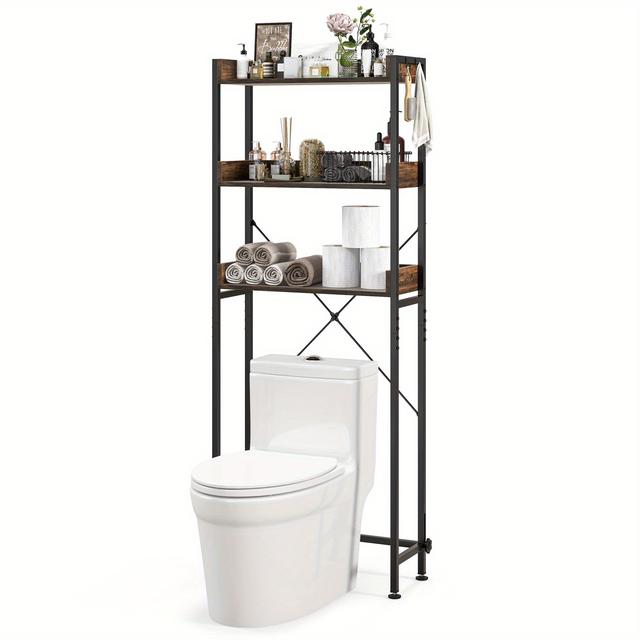 TEMU 3-tier Over-the-toilet Bathroom Shelf Metal Frame Space Saver Rack W/ 4 Hooks, Shelves