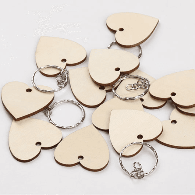 TEMU 150pcs/50sets Diy Colorful Pattern Fun Short Love Heart Wooden Keychain Wooden Hanging Tags Diy Holiday Gifts Clothing Bags Key Pendant