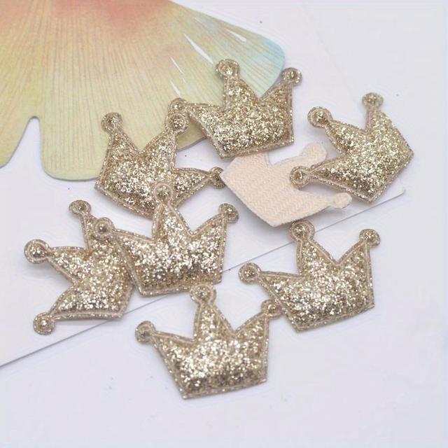 TEMU 100 Stück Funkelnde Kronen-Applikationen, 2.7x2cm Glitzer-Kunstleder-Patches für DIY Haarspangen, Kopfbedeckungen & Bastelarbeiten - Verschiedene Farben