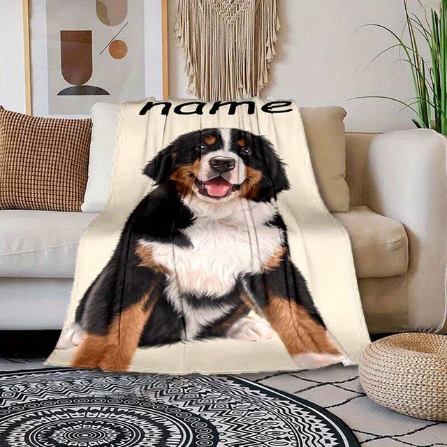 TEMU Bernese Decke mit individuellem Namen - Weiche, warme Flanelldecke mit personalisiertem Haustier-Design - Ideal für Nickerchen, Camping, Reisen - Perfektes Geschenk für Familie & Liebste