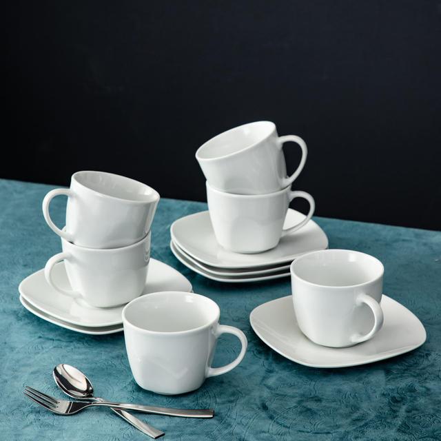 TEMU 12 pièces de Service à Café en Porcelaine Blanc avec 6 Tasses et 6 Sous-verres, pour 6 Personnes