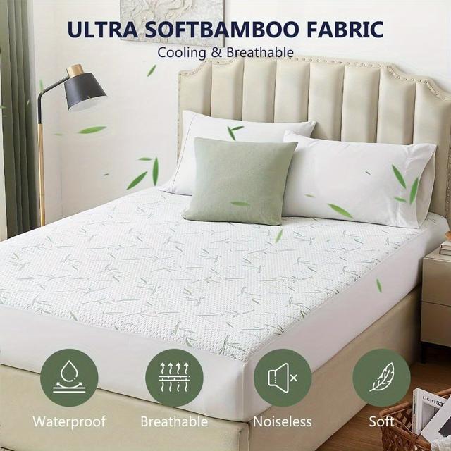 TEMU 1pc Bamboo Fiber Jacquard Mattress Protector, Waterproof & Ultra Soft Breathable Bed Mattress Cover For Comfort & Protection, Deep Pocket, Machine Washable-queen