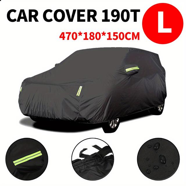 TEMU Heavy Duty Waterproof Car Cover - Full Protection From Rain, Snow, Uv & Scratches, Reflective Strips, Windproof Buckles, Shoulder Straps, Breathable & Lightweight, Black (sizes M To 3-xxl)