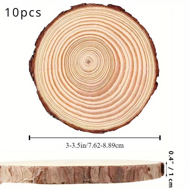 TEMU 10pcs Rustic Pine Wood Slices For Crafts - 3-5.5" Round Discs With Bark, Pre-sanded & Polished - Diy Projects, Christmas Ornaments, Wedding Centerpieces & Holiday Decor