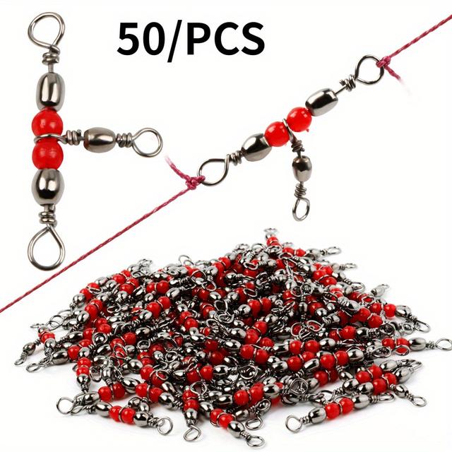 TEMU 50 Pcs Split Ring Fishing Swivels With Red Beads - 360° Rotation, 0.8g/0.028oz, 16mm/0.62in, 30mm/1.18in, 5mm/0., 4mm/0.15in