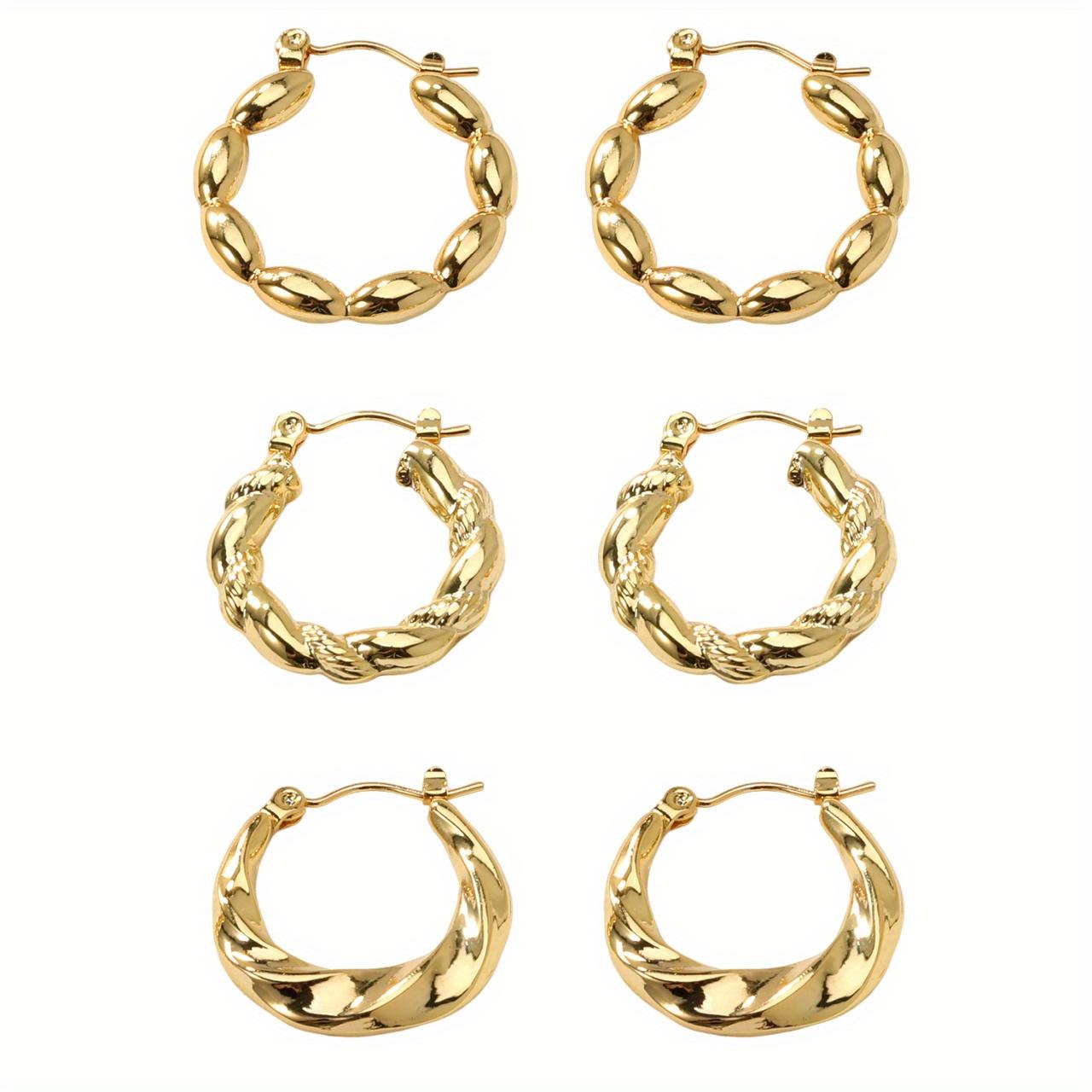 TEMU 3 Pairs/set Of Stainless Steel Earrings: Ins Wind Line, , Round Irregular Fried Dough Twists Earrings