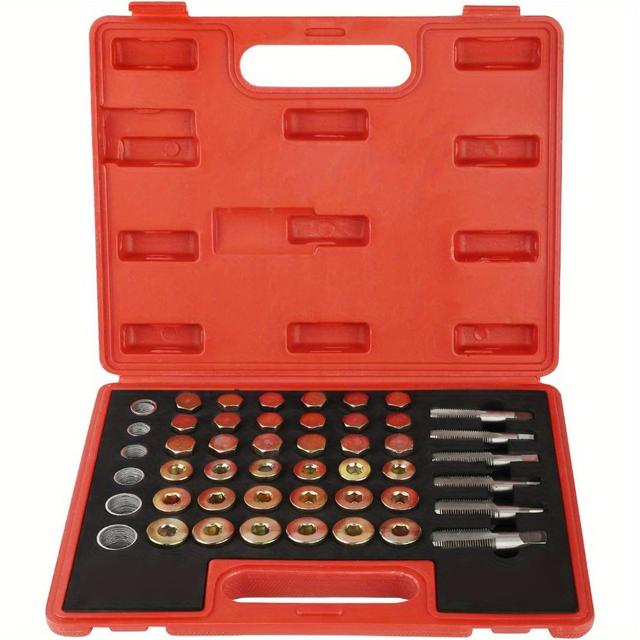 TEMU Oil Pan Thread Repair Kit 114pcs Sump Drain Plug Tool Set M13 - M22 For Oil Drain Plug Repair Use On A Of Vehicles Machinery With Oil Pan