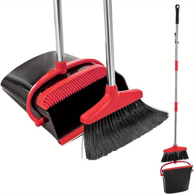 TEMU Dustpan And Brush Sets, Long Handled Dustpan And Brush Set, Dustpan And Brush Cleaning Brush Combination Dust Pan And Brush Combo, Broom And Dustpan Set Upright Sweep Cleaning