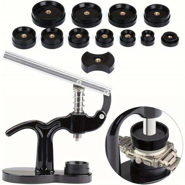 TEMU 13pcs Watch Press Set Vanadium Steel Watch Battery Replacement Kit Watchmaker Watch Repair Tool Kit Watch Back Case Closer With 12 Press Plates
