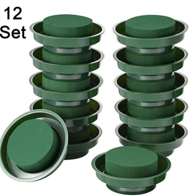 TEMU 12 Stück Grüne Runde Nassschäume Blumenarrangement-Schalen, 4.72" - Ideal für DIY Hochzeits- & Partydekorationen, Wasserabsorbierender Blumenschlamm