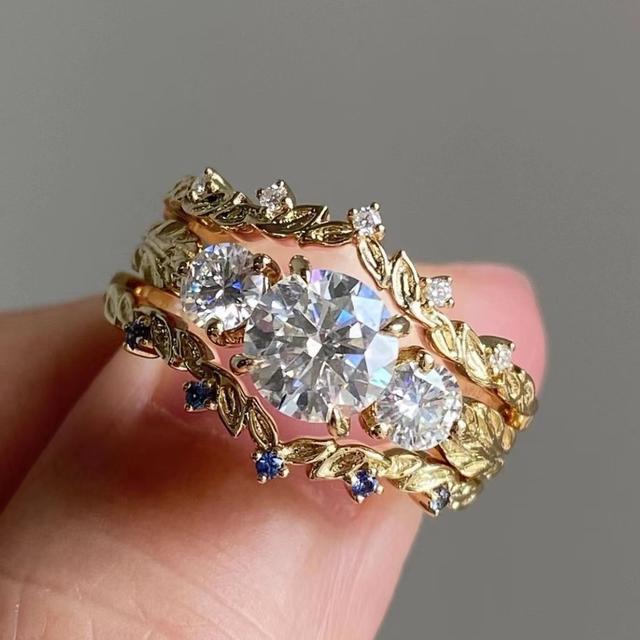 TEMU 3pcs Fashionable Luxury Golden Alloy Inlaid Zirconia Decoration Ring Set Suitable For Women's Engagement Ring