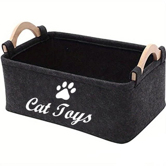 TEMU 1pc Fashion Felt Pet Toy Storage Box, Pet Laundry Basket For Cats And Dogs, Cleaning Supplies Organizer - Durable Toy Storage Basket, Home Organization Item, 37.85cm X 25.12cm X 18.09cm
