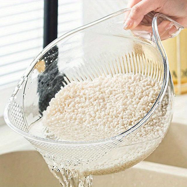 TEMU 1pc Multifunctional Plastic Rice Washing Bowl With Quadrilateral Holes, Water Draining Basket, Fruit Bowl