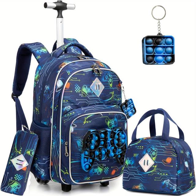 TEMU Meetbelify Rolling Backpack For Boys With Wheels Travel Suitcase Laptop Luggage With Handbag Set For Boys Age 6-8 Student Wheeled Trolley Trip Luggage For Teen Girls With Handbag Pencil Case