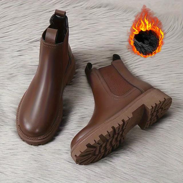 TEMU أحذية شيلسي دافئة من القطيفة الشتوية أحذية الثلج مبطنة من الجلد الصناعي
