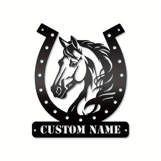 TEMU 1pc Personalized Horse Horseshoe Sign - Custom Name Ranch & Stable Metal Wall Art, Hanging Farmhouse Décor For Christmas, Halloween, Summer, Fall, Winter - Unique Entry Road Display Ornament