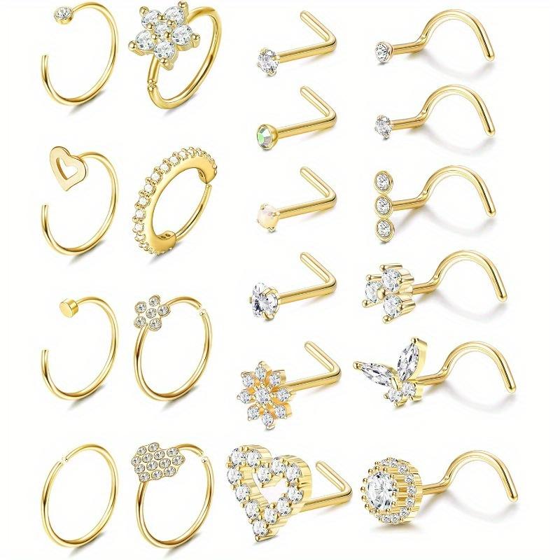 TEMU 20pcs Anillos de Nariz de Acero Inoxidable Aros de Nariz de Ópalo Flor Joyería de Piercing de Nariz para Mujeres Anillo de Nariz de L