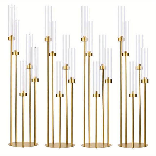 TEMU 4pcs Floor Candelabra For Home Decor, 5 Arm Golden Taper Candle Holder With Acrylic Lampshade For Wedding Ceremony, Birthday Party, Home Table, Christmas, Valentine's Day, Easter Decoration