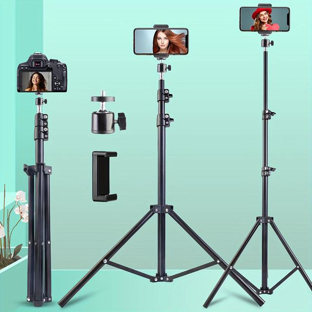 TEMU 63-inch Phone Tripod And Selfie Stick, An Extendable Stand For Cell Phones And A Holder, Compatible With Phones And Cameras