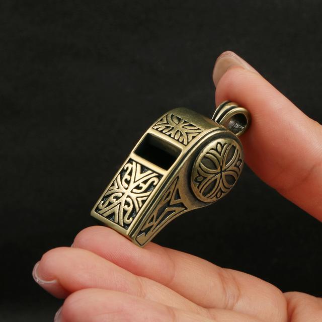 TEMU 1pc, Handmade Unique Brass Vintage Keychain Whistle Charm For Outdoor Survival, Room Decor