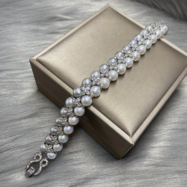 TEMU سوار لؤلؤي بتصميم أنيق مزدوج الشريط مع لمسات متلألئة، مثالي للارتداء اليومي والمناسبات الخاصة، يأتي مع صندوق هدايا، مجوهرات لؤلؤية من المياه العذبة